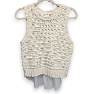 Veronica Beard Sade Mixed-Media Tank Sweater Vest Ivory Knit Cream Size Medium